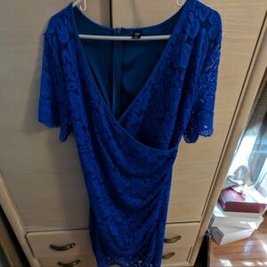 Blue Lace Ruched Dress